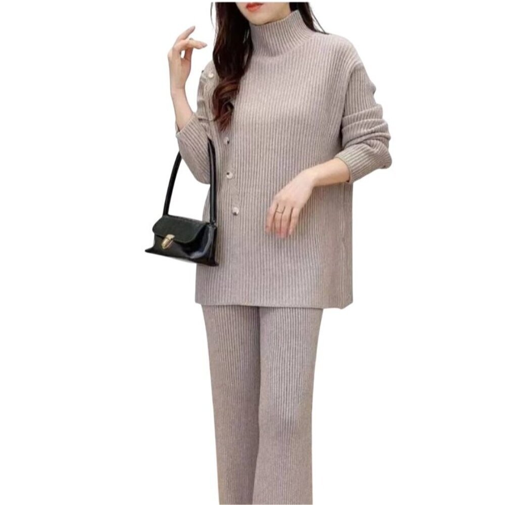 Commense Gray Ribbed Knitwear Sweater Pant Set Women's Size M Cozycore Normcore